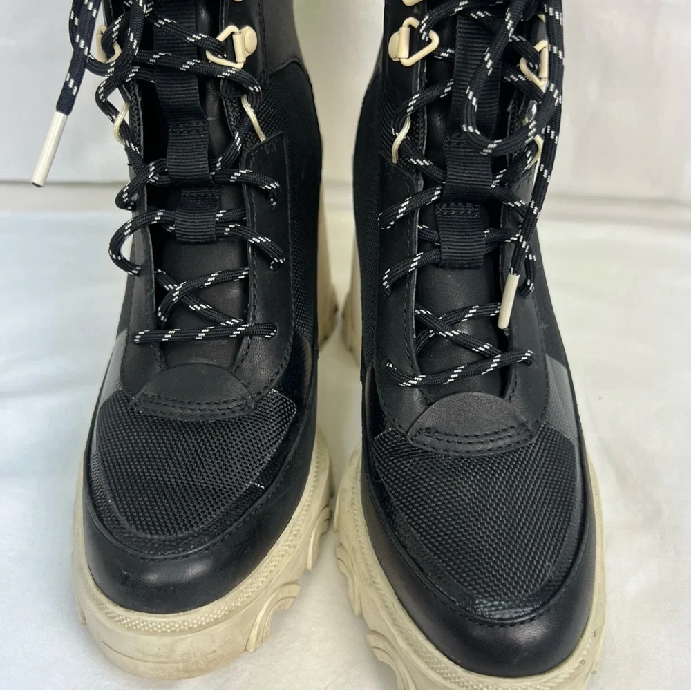 Sorel Brex Lace-up Booties in black, cream with lime green details. - Picture 7 of 11